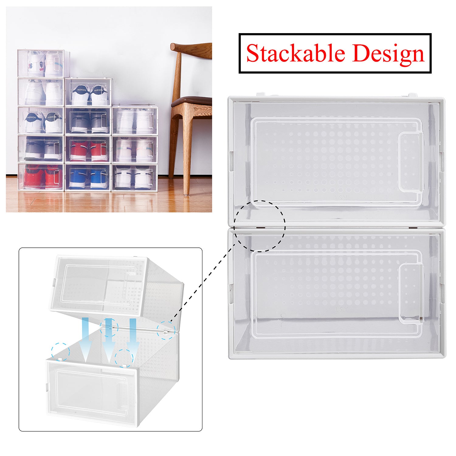 8-Pack Clear Stackable Shoe Storage Boxes – Plastic Organizer Containers for Closet & Sneakers