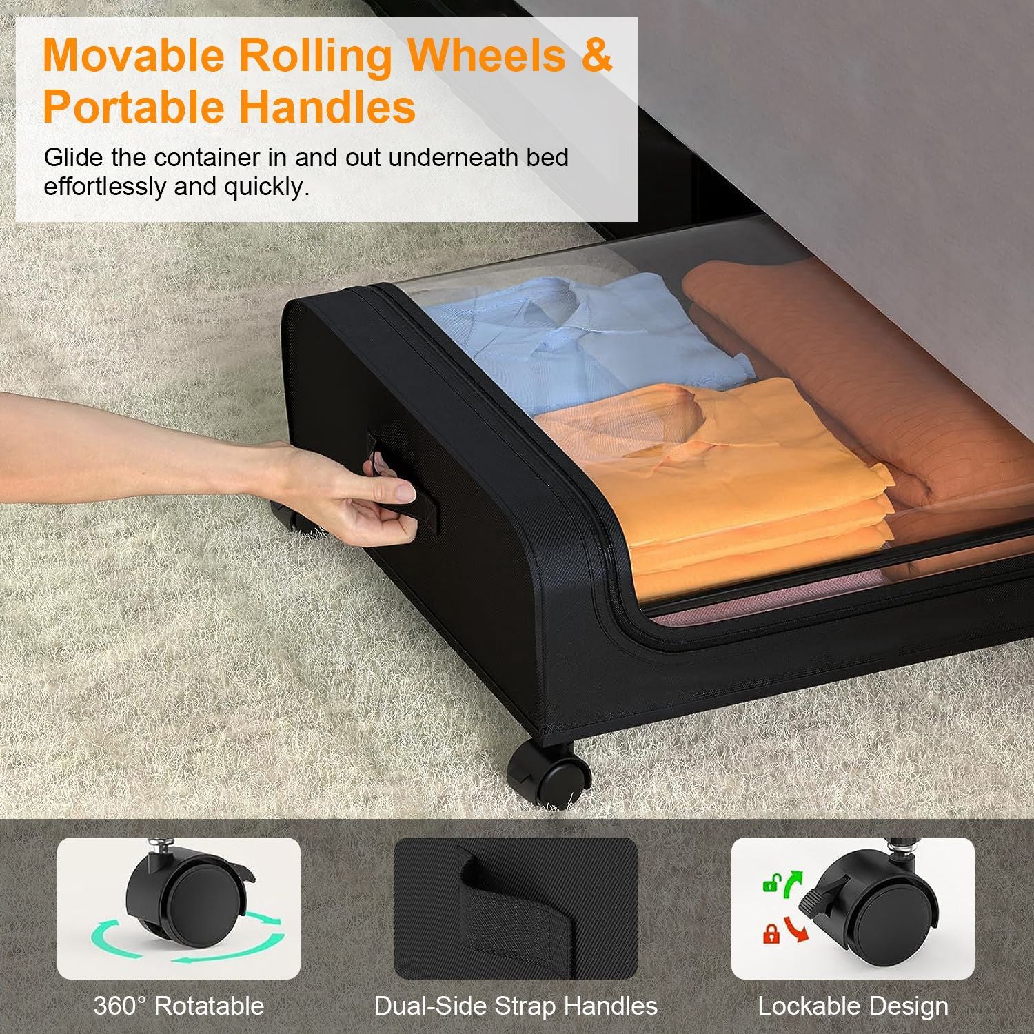 2-Pack Under-Bed Storage Containers – 42L / 11Gal Each, with Lid, Wheels & Handles