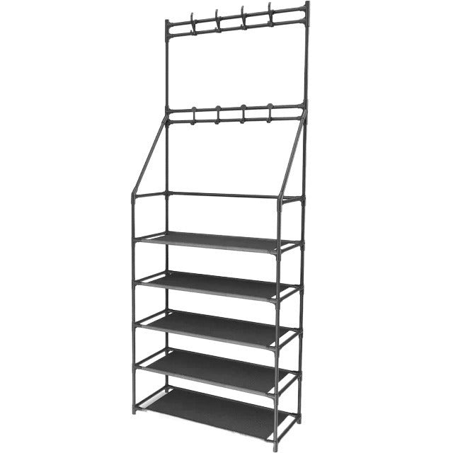 5-Tier Shoe Storage Rack with 8 Hooks – Space-Saving Organizer for Entryway & Closet