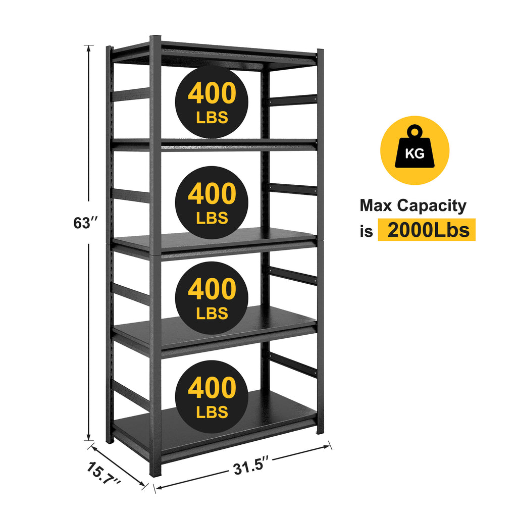 Adjustable 5-Tier Heavy Duty Metal Shelving Unit – 2000LBS Capacity for Kitchen, Garage & Pantry