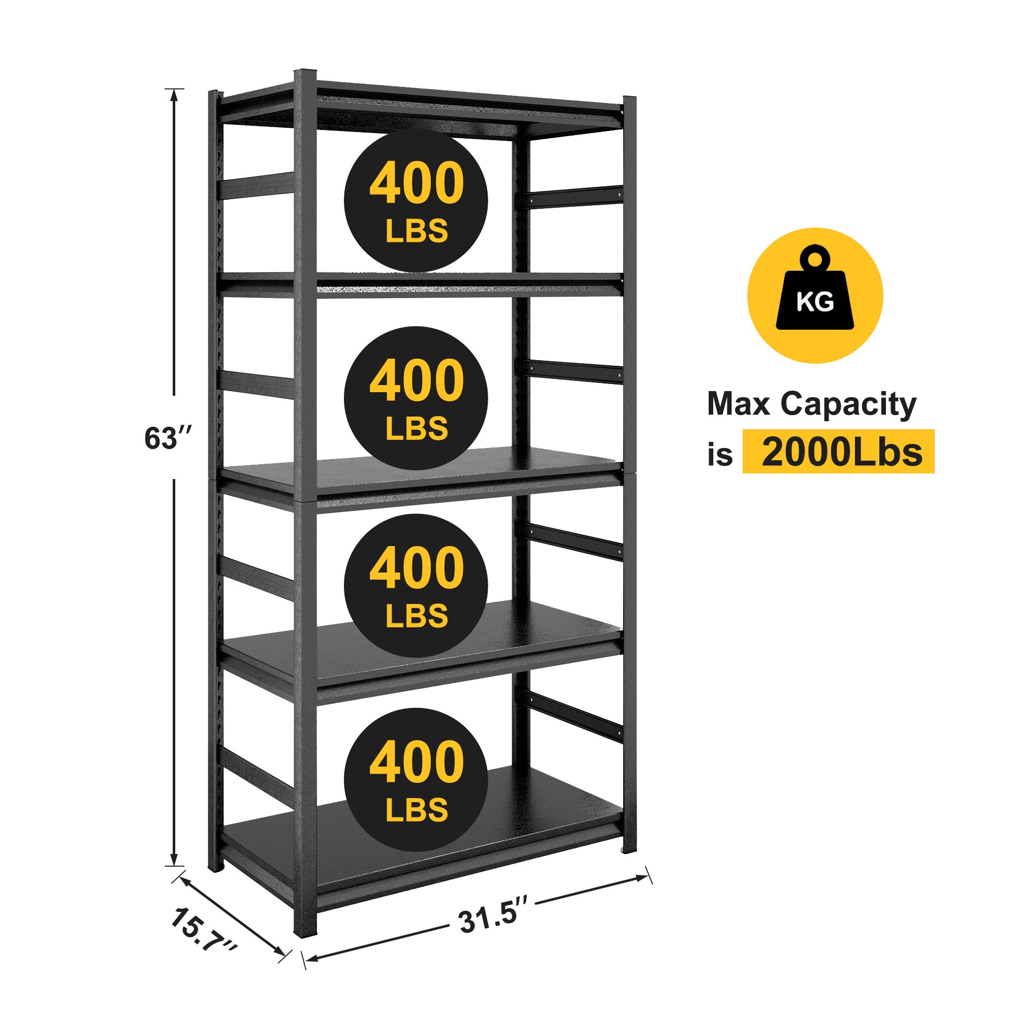 Adjustable 5-Tier Heavy Duty Metal Shelving Unit – 2000LBS Capacity for Kitchen, Garage & Pantry