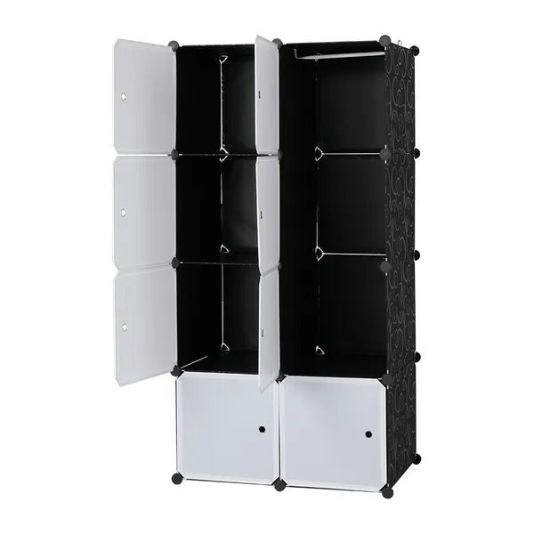 8-Cube Modular Closet Organizer with Hanging Rod – Stackable Plastic Storage Cabinet