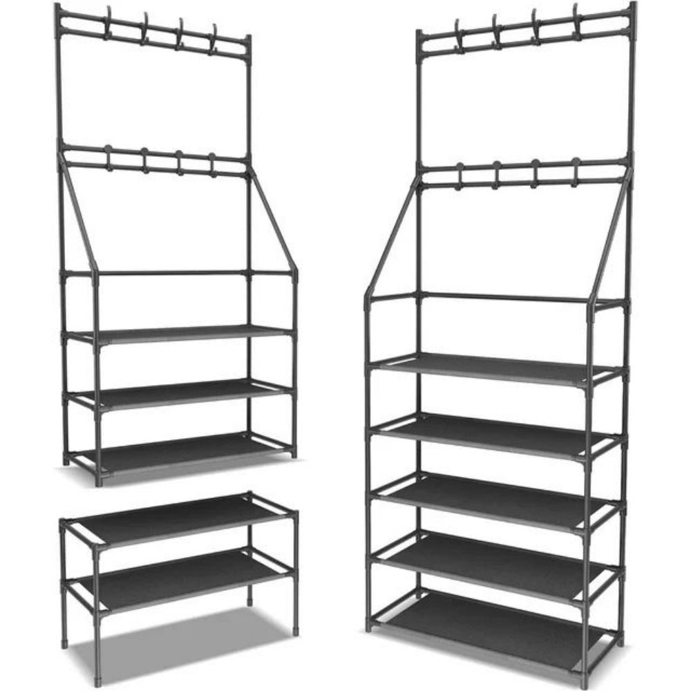 5-Tier Shoe Storage Rack with 8 Hooks – Space-Saving Organizer for Entryway & Closet