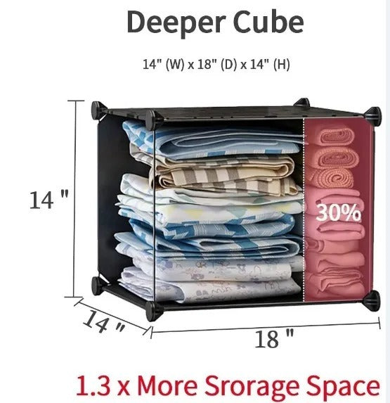 8-Cube Modular Closet Organizer with Hanging Rod – Stackable Plastic Storage Cabinet
