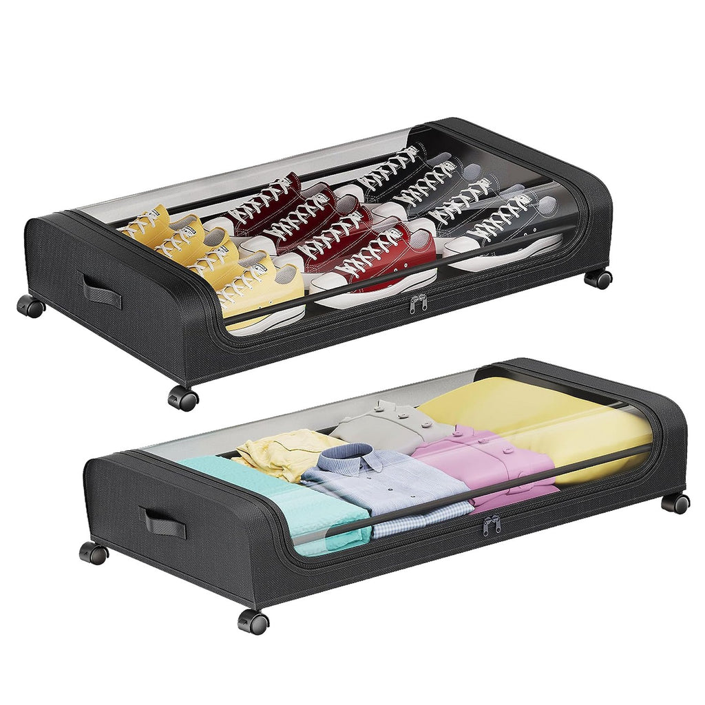 2-Pack Under-Bed Storage Containers – 42L / 11Gal Each, with Lid, Wheels & Handles