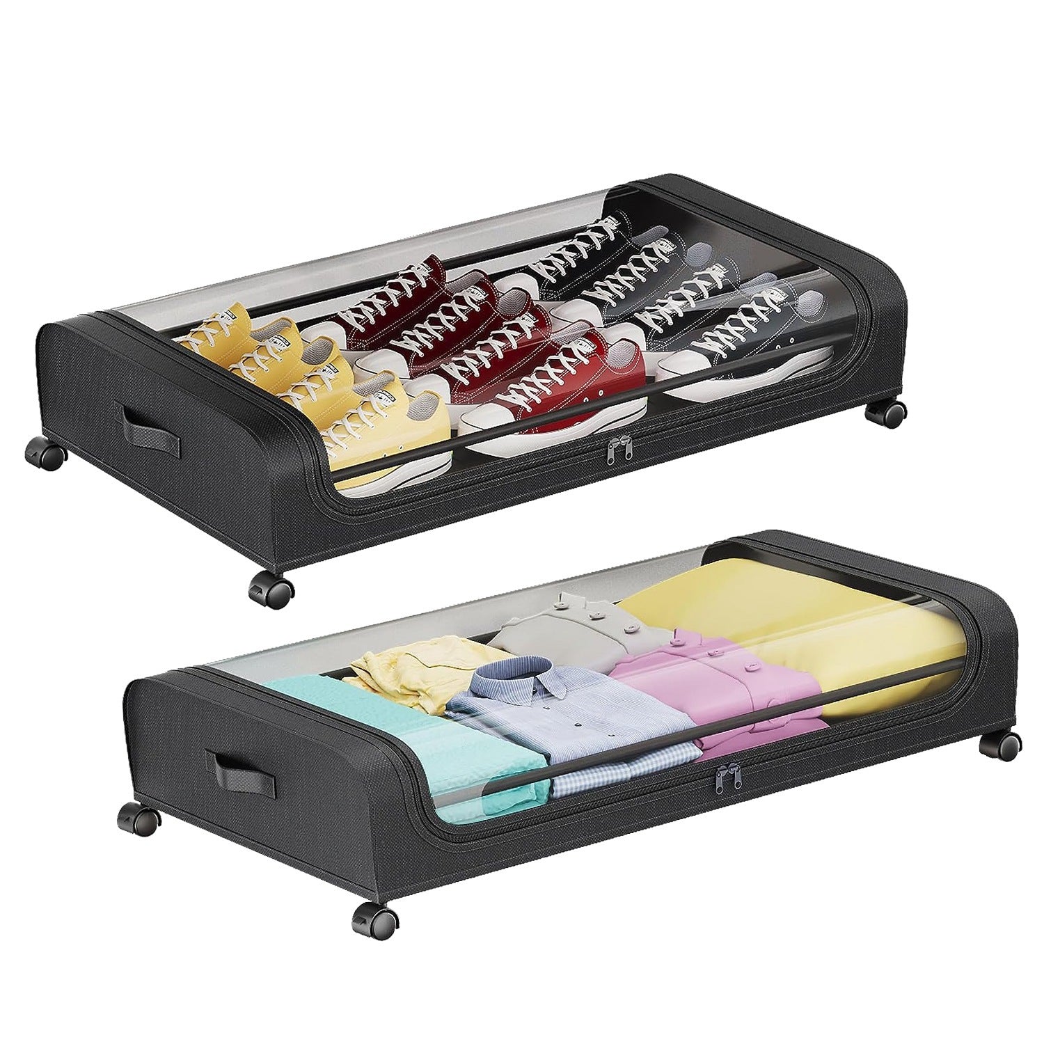 2-Pack Under-Bed Storage Containers – 42L / 11Gal Each, with Lid, Wheels & Handles