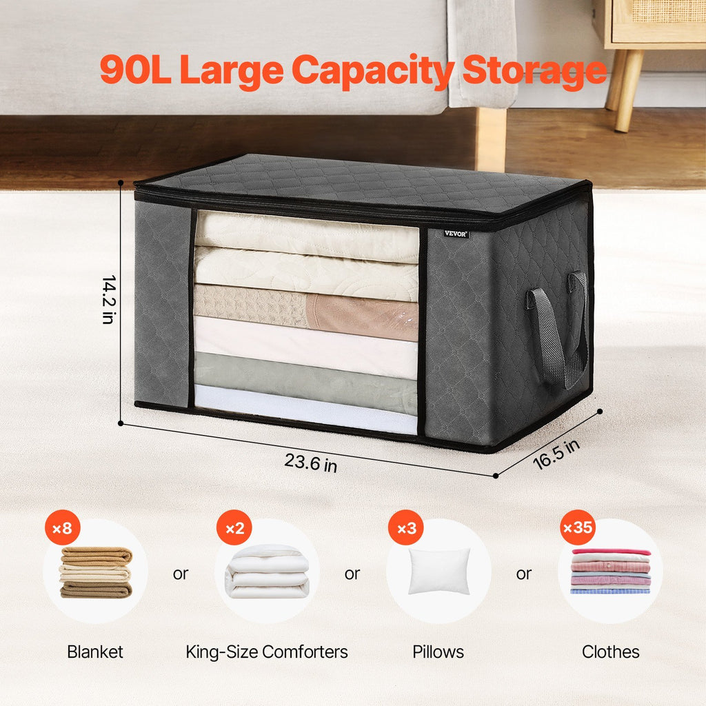 6-Pack Large 90L Clothes Storage Bags – Foldable Fabric Closet Organizers with Handles for Blankets & Bedding